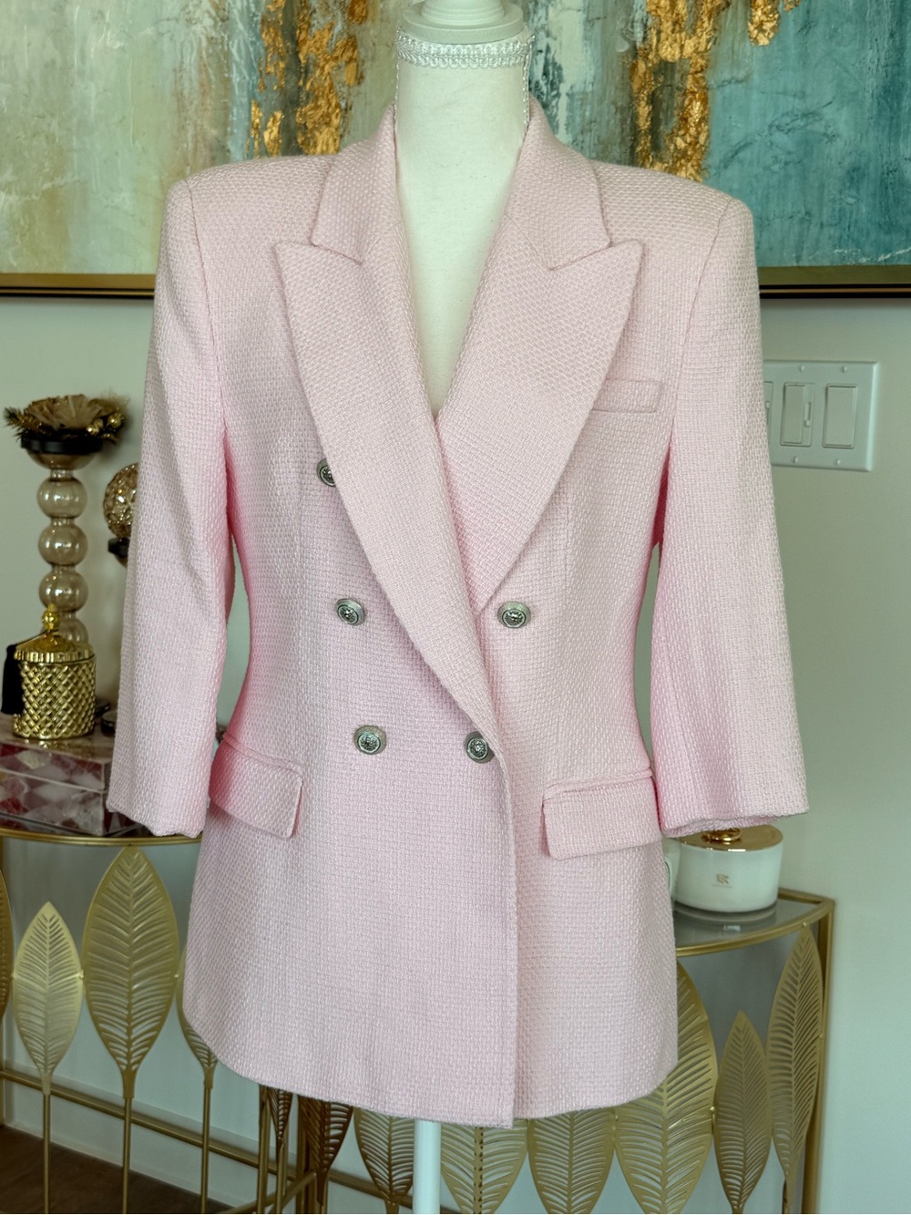 Tailored baby Pink Double-Breasted Women's Blazer